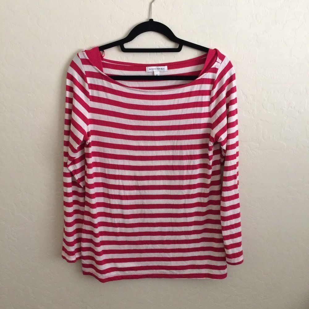 Banana Republic Pink and White Striped Top M